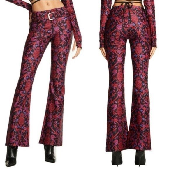 I.AM GIA Butterfly Paisley Flare Leg Stretch Pants - Picture 1 of 9